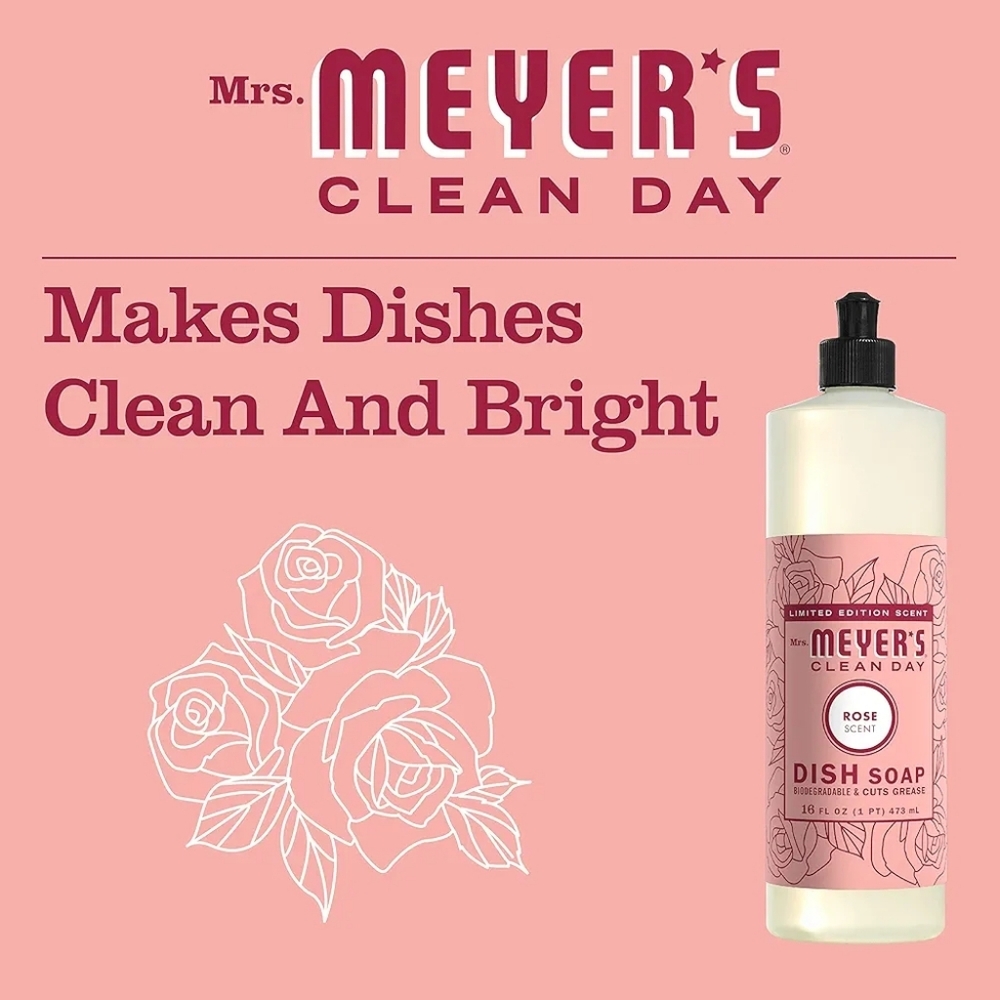 NEW Mrs. Meyer's Clean Day Liquid Dish Soap Rose Limited Edition 16 fl oz 3 Pack - Picture 8 of 10